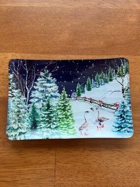 Michel Design Works Christmas Snow Glass Bathroom Soap Dish Retired Pattern